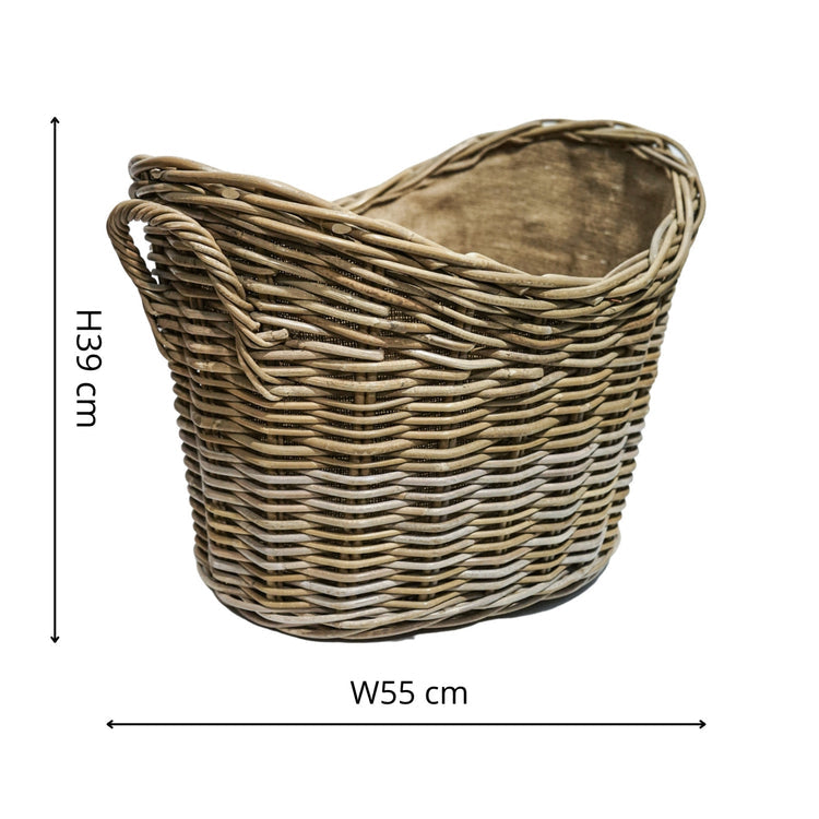 Handwoven Wicker Oval Log Basket with Liner for Firewood Storage