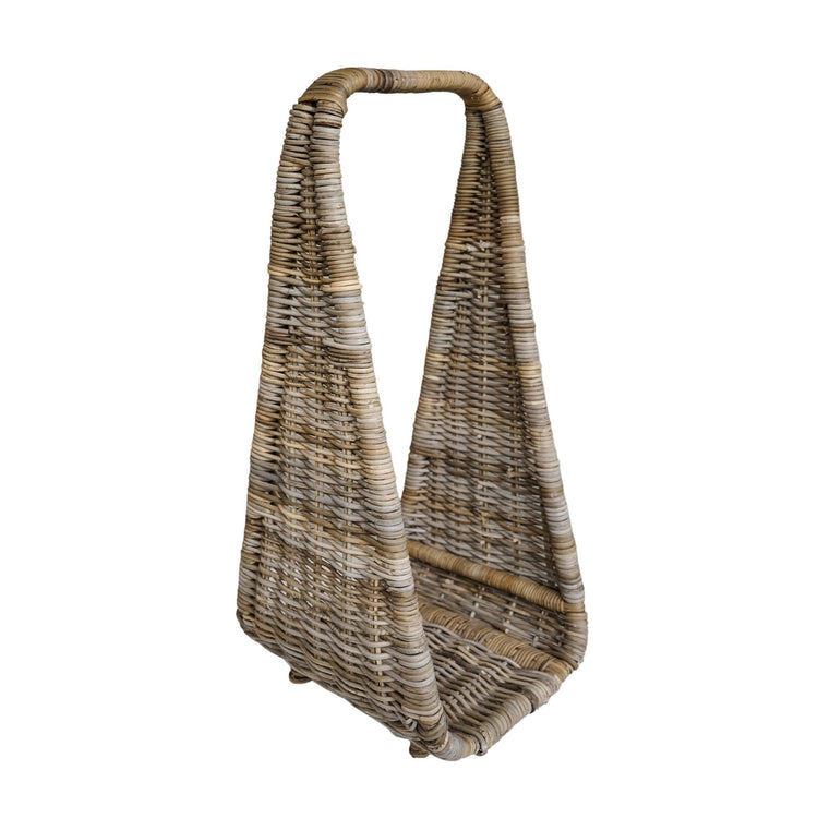 Handwoven Rattan Tall Log Basket for Firewood Storage