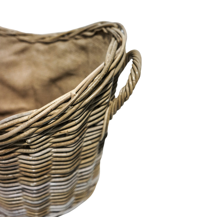 Handwoven Wicker Oval Log Basket with Liner for Firewood Storage