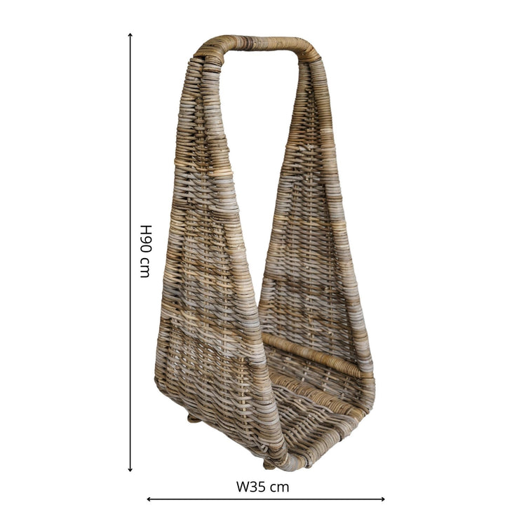 Handwoven Rattan Tall Log Basket for Firewood Storage